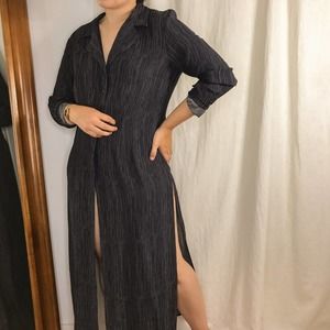 80s Vintage navy lined silk tunic dress maxi